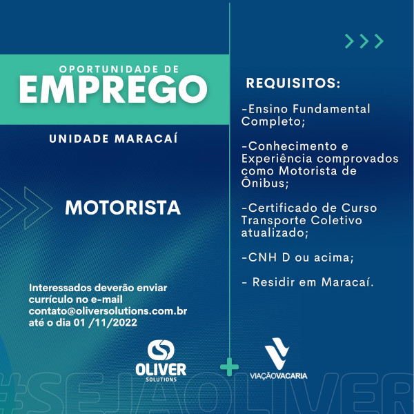 Oliver Solutions recebe currículos para vaga de emprego