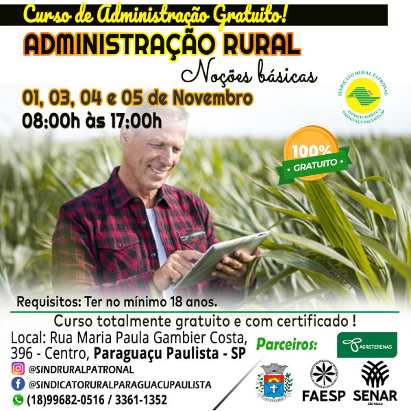 Sindicato Rural Patronal inscreve para curso de Administração Rural