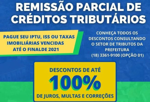 Prefeitura Municipal divulga Remissão parcial de créditos tributários