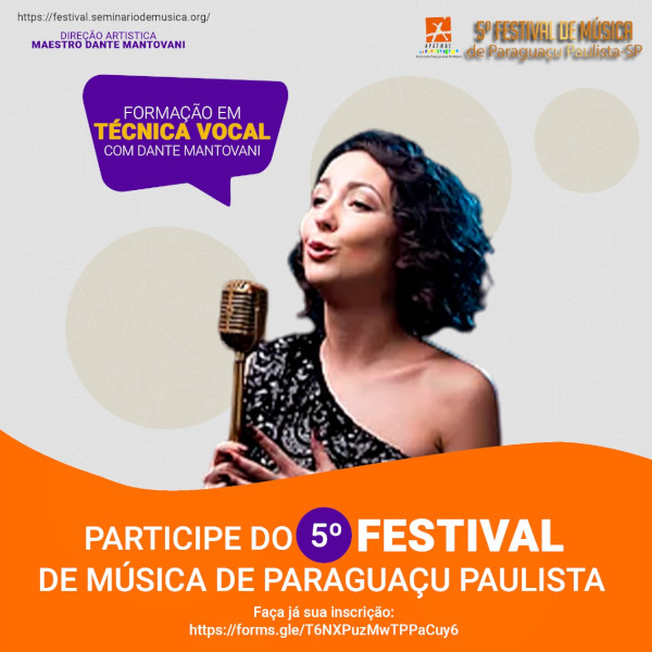 Estão abertas as inscrições para o 5º Festival de Música de Paraguaçu Paulista 