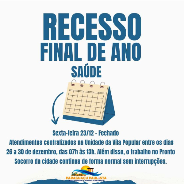  Saúde de Paraguaçu organiza atendimentos para recesso de fim de ano