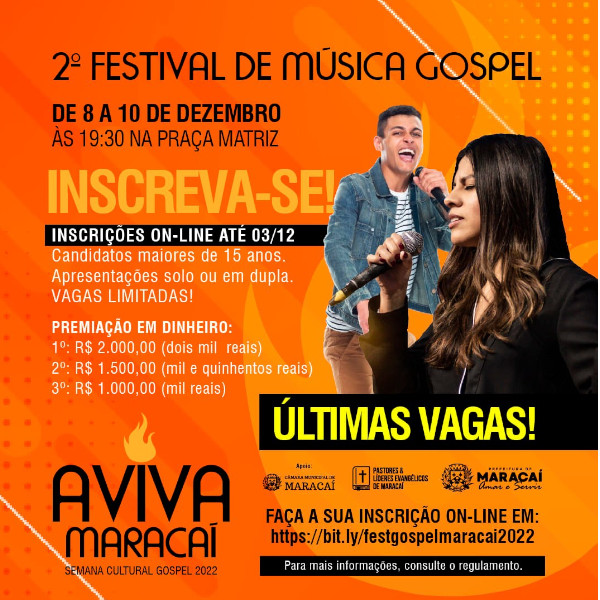 Maracaí inscreve para o 2º Festival de Música Gospel