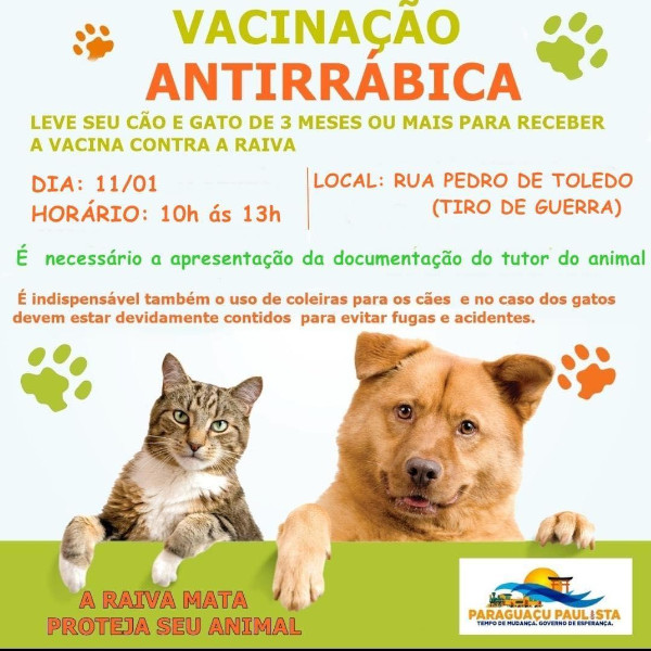 Prefeitura realiza vacinação contra a raiva, dia 11