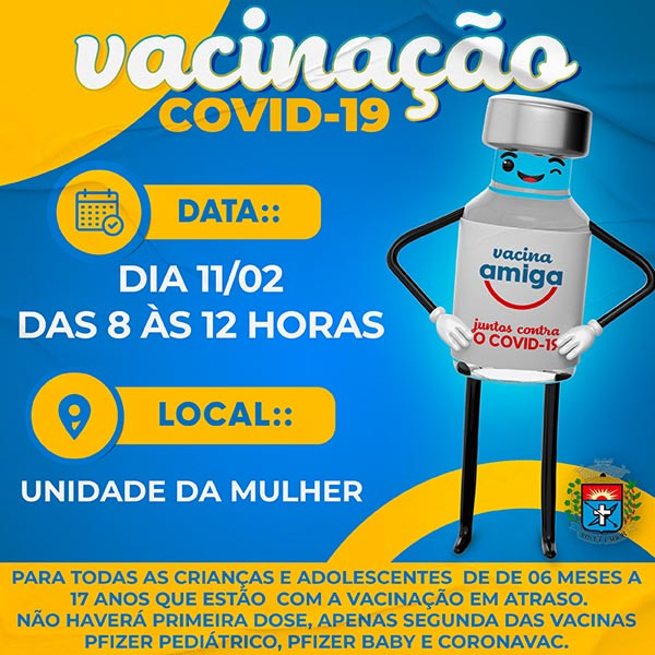 Sábado tem vacinação contra a Covid-19 para crianças e adolescentes até 17 anos