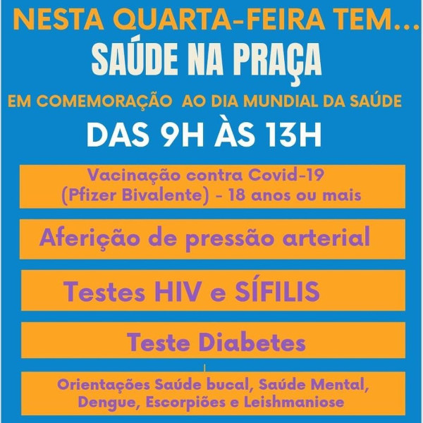 Até as 13 horas de hoje, tem Saúde na Praça