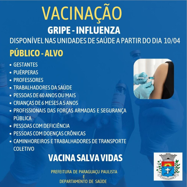 Paraguaçu Paulista inicia a Campanha de Vacinação contra a gripe em todas as Unidades de Saúde