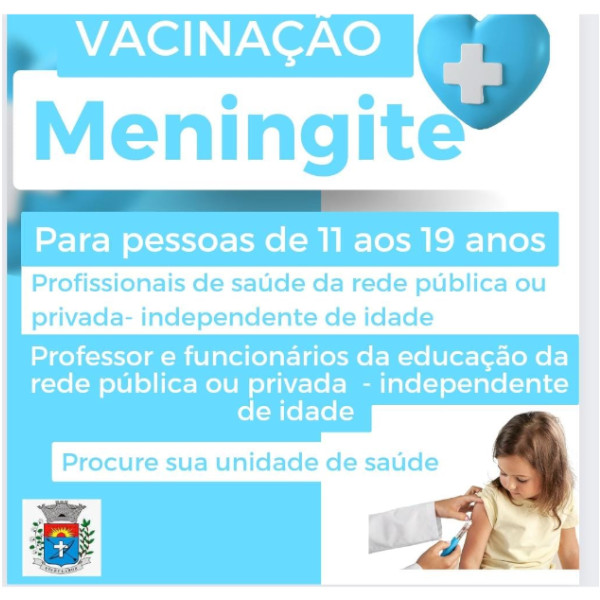 Vacinação ampliada contra a Meningite é prorrogada até julho em Paraguaçu