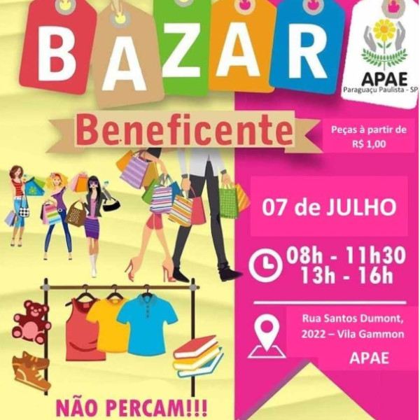 APAE de Paraguaçu realiza Bazar Beneficente hoje
