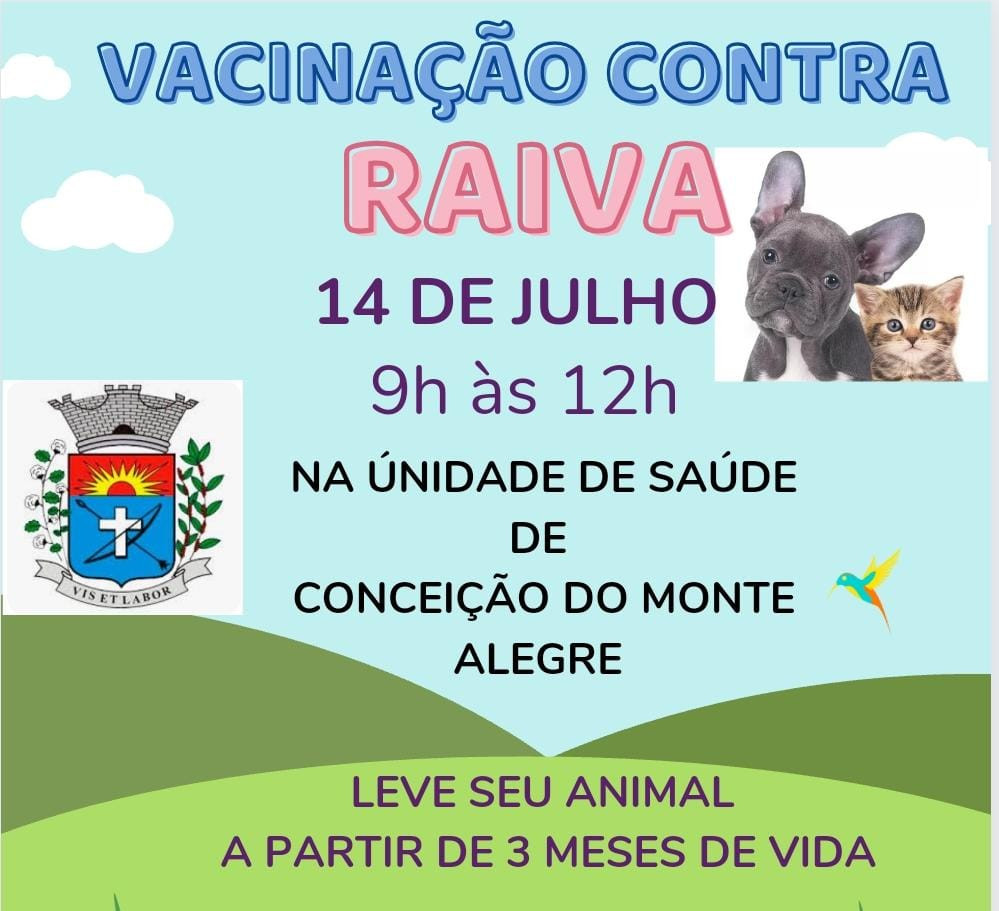 Nesta sexta tem vacinação contra a raiva em cães e gatos em Conceição de Monte Alegre