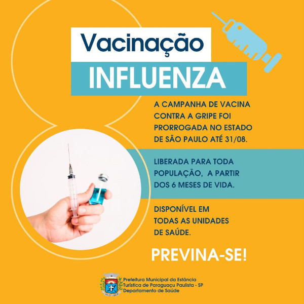 Vacinação contra a gripe é prorrogada até 31 de agosto