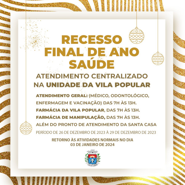 Prefeitura de Paraguaçu Paulista terá recesso no fim do ano, mas serviços essenciais serão mantidos