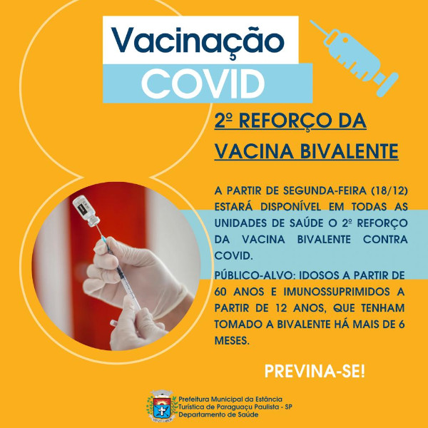 Saúde de Paraguaçu oferece, a partir de segunda-feira, o 2º  reforço da bivalente contra a Covid-19