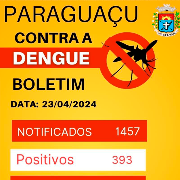 Boletim da dengue em Paraguaçu Paulista: alerta mantido com 393 casos confirmados
