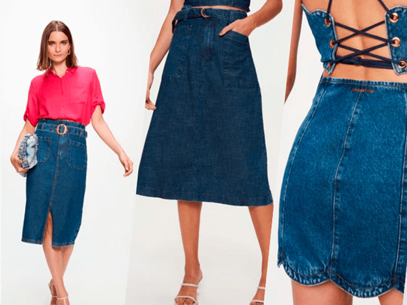 Saia jeans midi e o poder da moda nostálgica