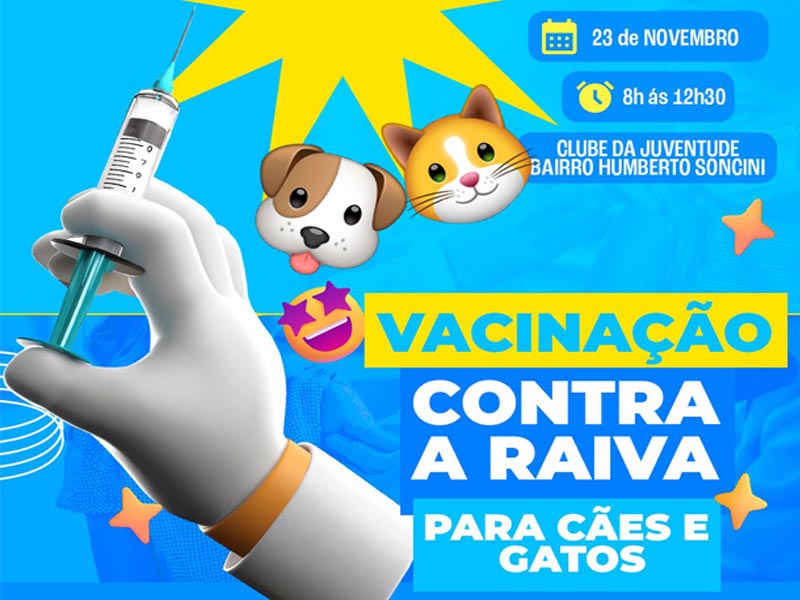 Neste sábado, dia 23, tem vacinação contra a raiva em cães e gatos em Paraguaçu Paulista