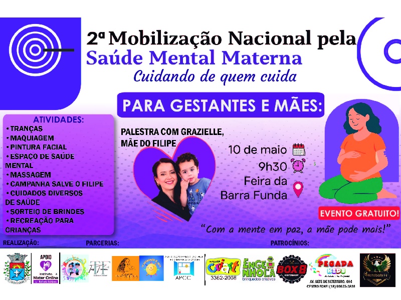 Paraguaçu se mobiliza pela saúde mental materna com ações gratuitas para mães e gestantes, dia 10