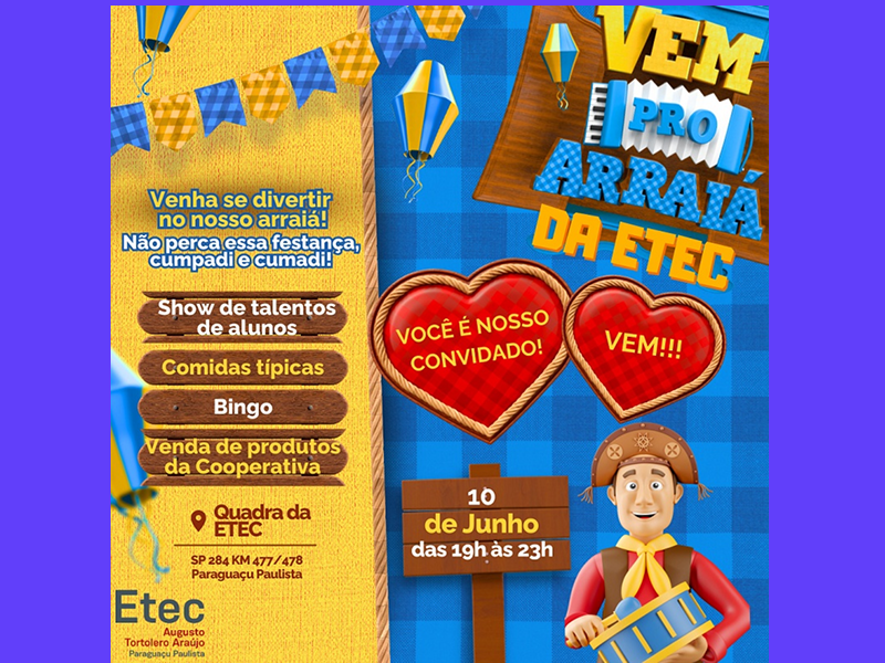Arraiá da ETEC promete noite de diversão e tradições juninas nesta terça-feira, 10