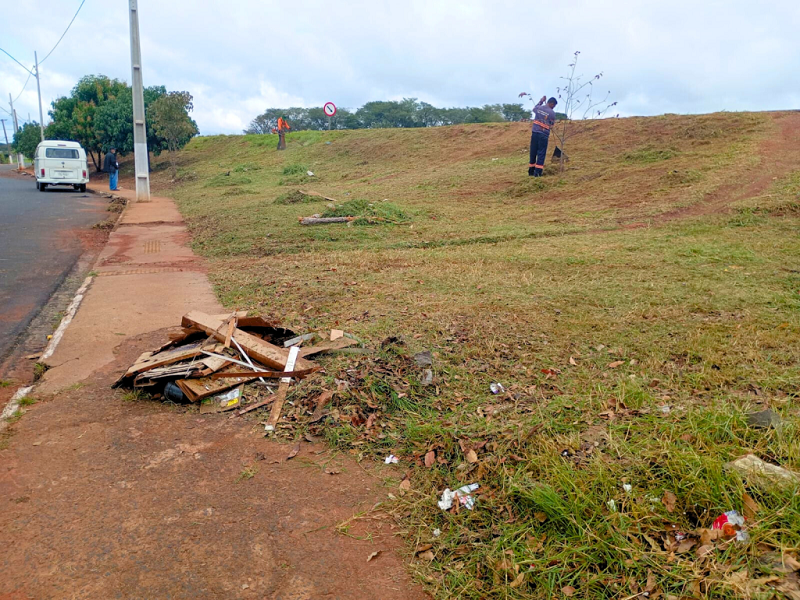 Prefeitura intensifica serviços de limpeza e poda no entorno da rodovia, no Jardim Murilo Macedo