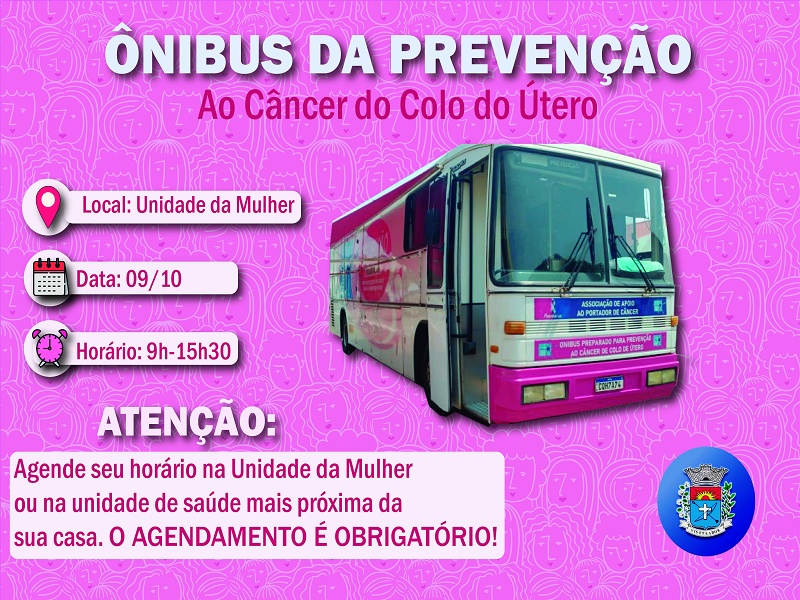 Paraguaçu oferecerá ônibus de coleta de exame preventivo feminino dia 9 de outubro