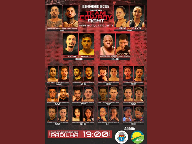 Paraguaçu Paulista terá noite de lutas e solidariedade com o primeiro Team Cowboy Fight