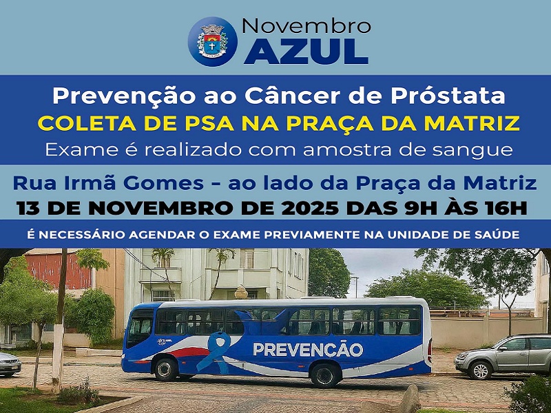 Dia 13 terá ação do Novembro Azul na Praça da Matriz com coleta de PSA e outros serviços
