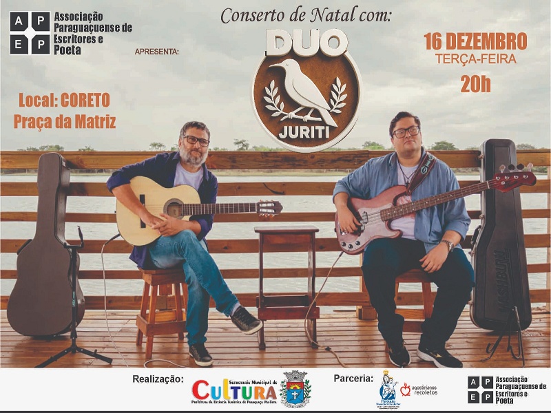 Concerto de Natal com Duo Juriti celebra música, cultura e espírito natalino em Paraguaçu Paulista