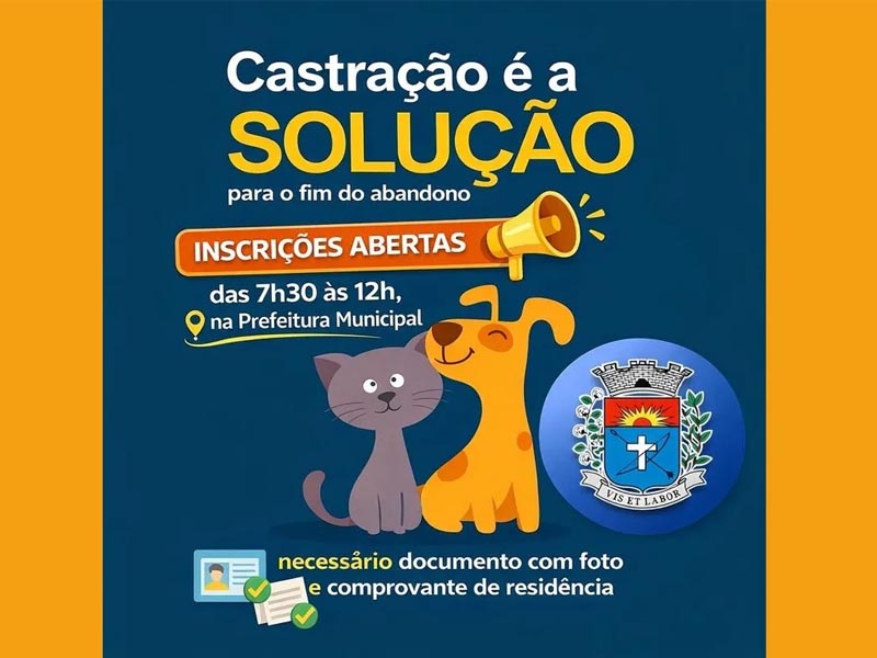 Prefeitura abre inscrições para castração de pets com cirurgias agendadas para fevereiro