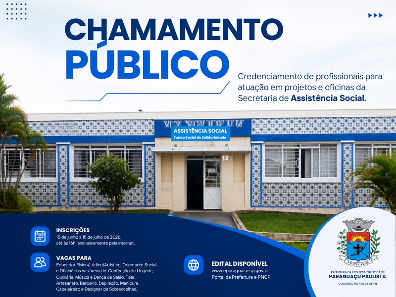 Prefeitura abre credenciamento para profissionais atuarem em projetos sociais em Paraguaçu