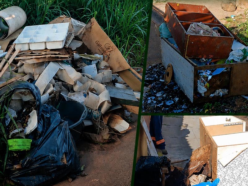 Prefeitura faz retiradas de entulhos descartados irregularmente em ruas, calçadas e sarjetas