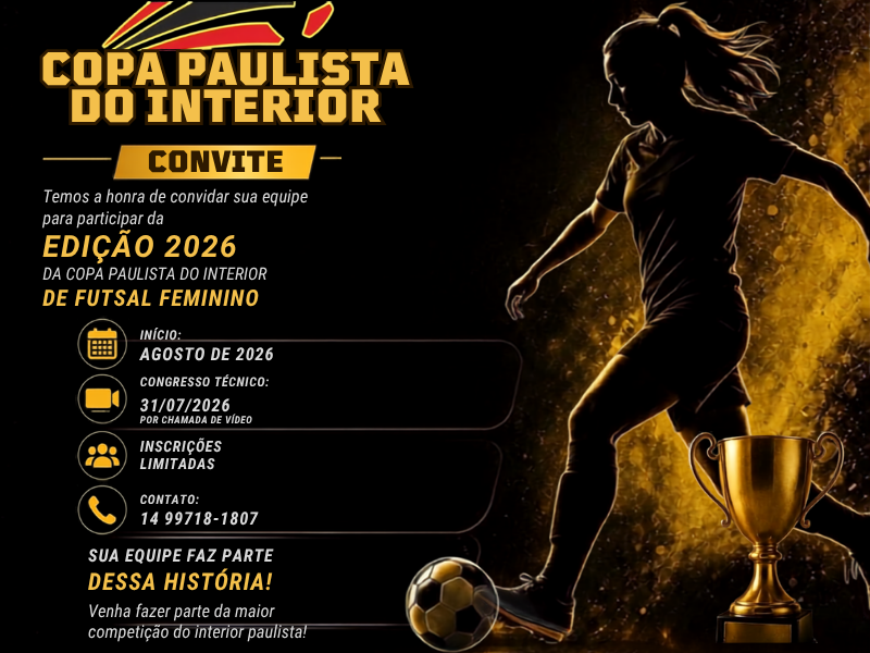 Paraguaçu Paulista disputará a Copa Paulista do Interior de Futsal Feminino a partir de agosto