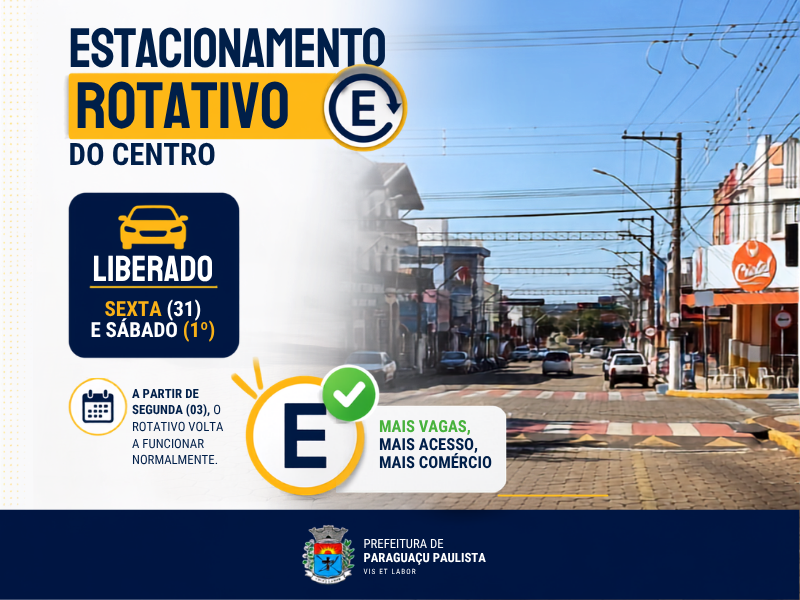 Estacionamento rotativo será suspenso durante feirão de veículos em Paraguaçu Paulista