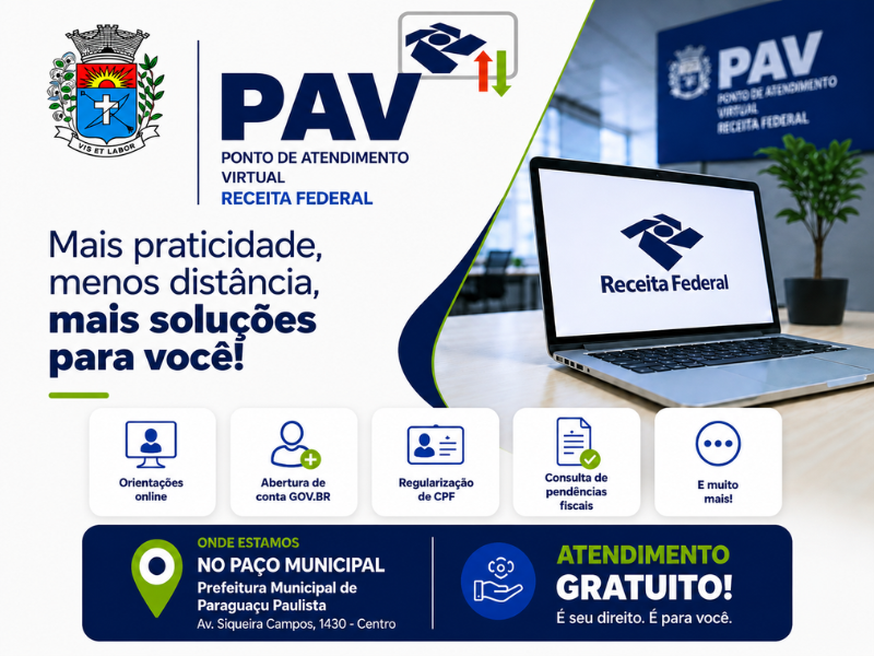 Receita Federal oferece atendimento gratuito e facilita serviços aos moradores de Paraguaçu Paulista