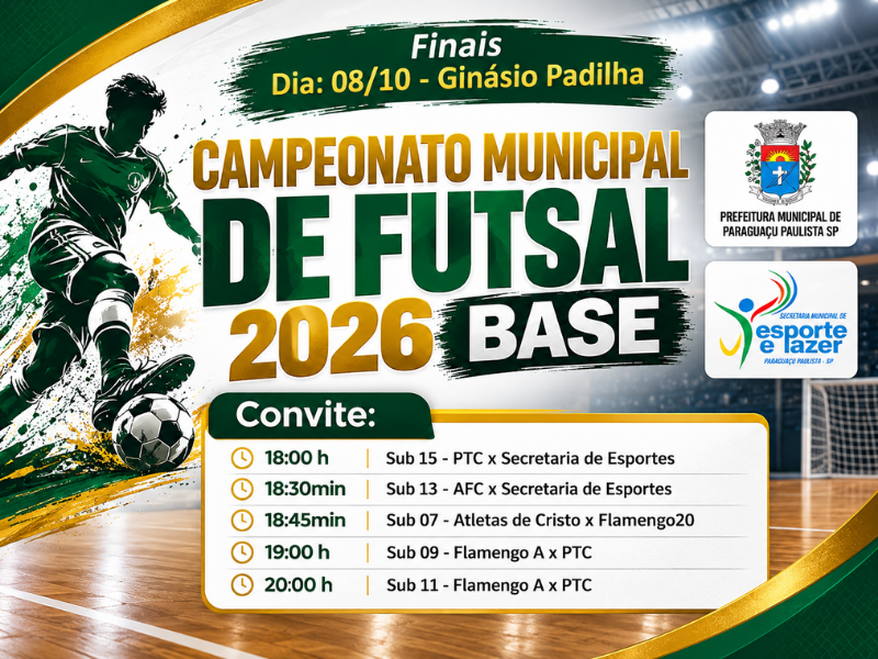 Finais do Campeonato Municipal de Futsal de Base acontecem nesta quinta-feira